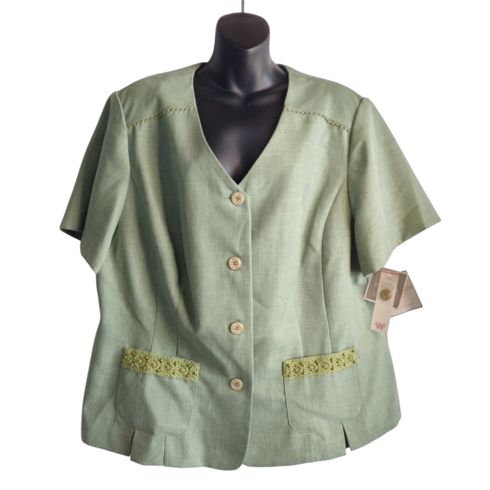 Sag Harbor Vintage Women's Green Embroidered Button Up Top Size 20W NWT